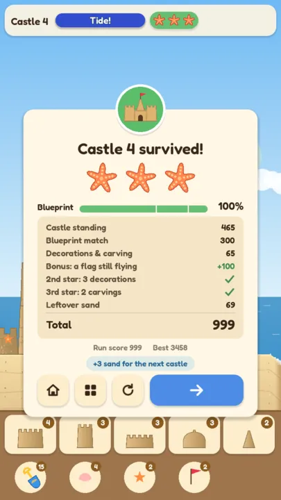 Results card with three starfish