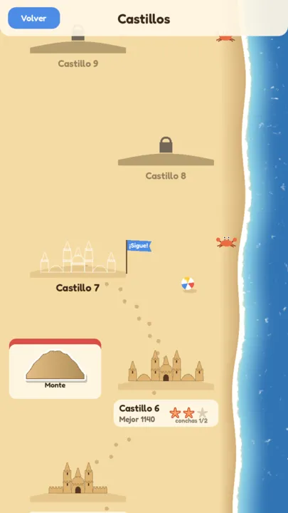 Mapa de la playa con cada castillo construido