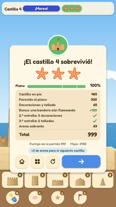 Tarjeta de resultados con tres estrellas de mar