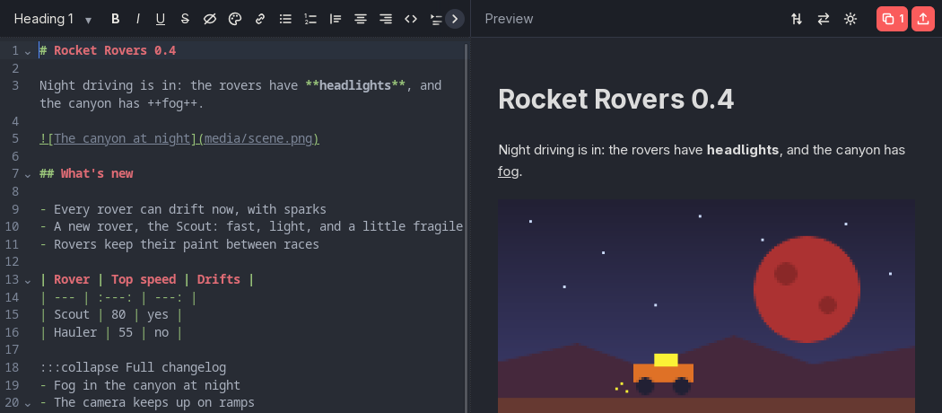 An image in the Markdown, and in the preview