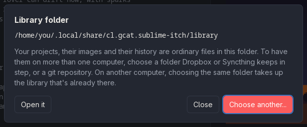 The Library folder dialog